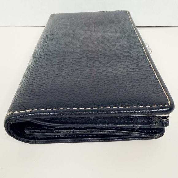 Elegant Black Pebbled Genuine Leather Clutch w/Metal Clasp, Leather Snap Strap - Picture 3 of 15